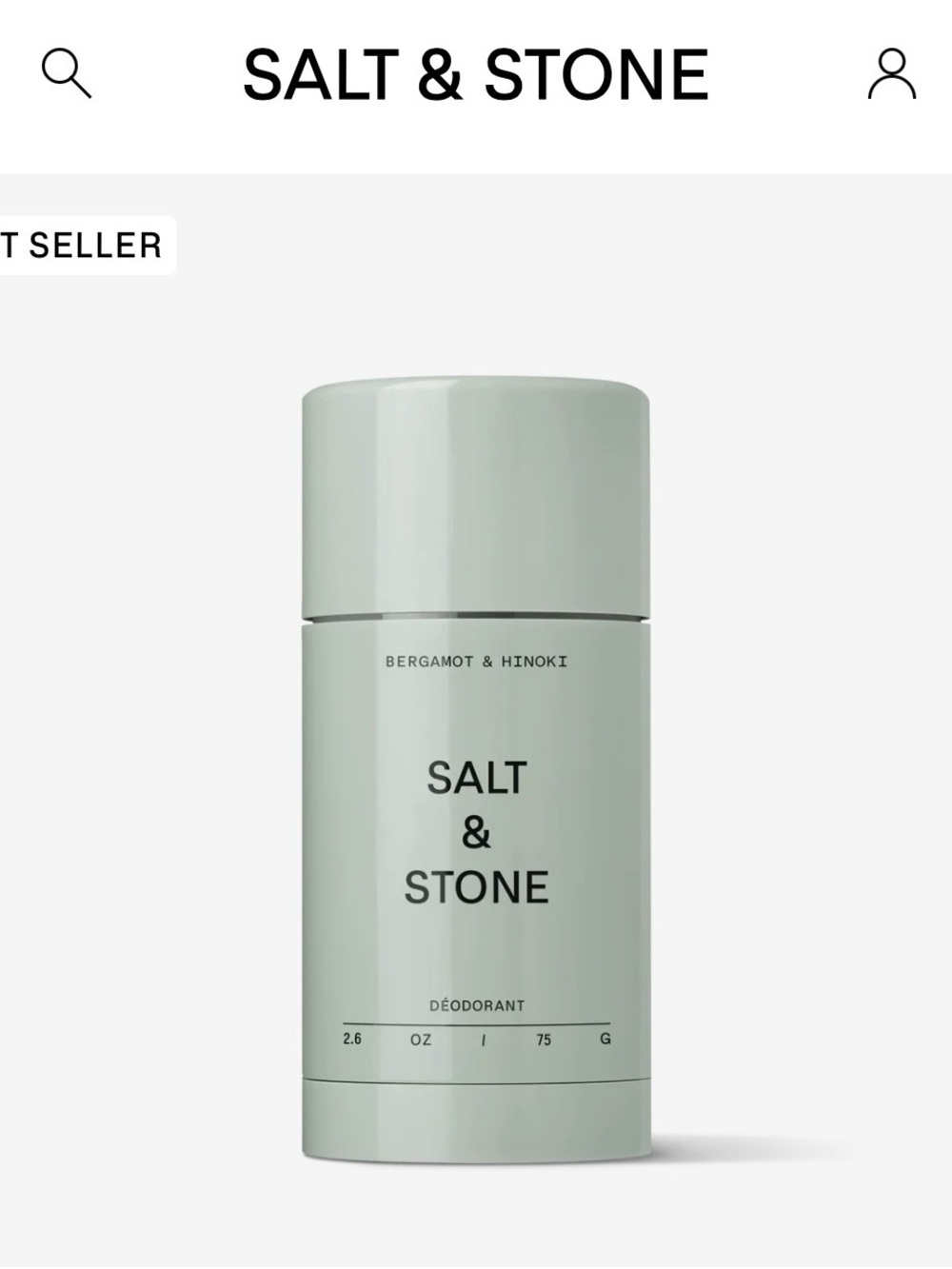 Salt & Stone Bergamot & Hinoki Deodorant